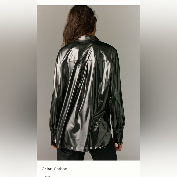 NWT new SP small petite Anthropologie shine button down shirt carbon gunmetal - Picture 10 of 17